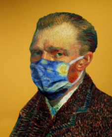 Meme quadro de Van Gogh com máscara no rosto
