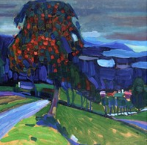 Obra de arte do artista Wassilt Kandinsky, paisagem com uma árvore